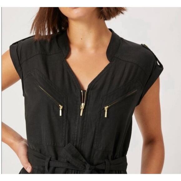 Anthropologie Black & Gold Utility Jumpsuit, Belted, Relaxed Fit, Women’s small - Picture 3 of 13